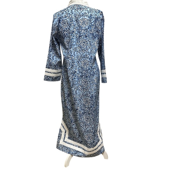 NWT SAIL TO SABLE 100% Cotton Blue & White Tunic Midi Kaftan Dress Size L - Picture 7 of 16